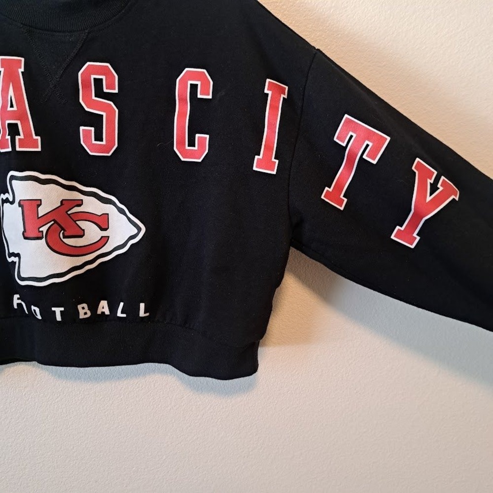 Ultra Game NFL Kansas City Chiefs Cropped Sweatshirt Black Red Small Football - Picture 3 of 5